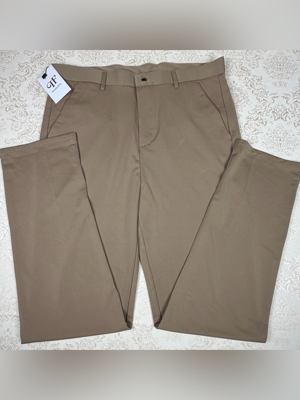 Tan Men's Polyester Chinos — Slim Straight Casual Trousers